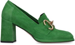 Manfield Dames Groene suède pumps met goudkleurige details