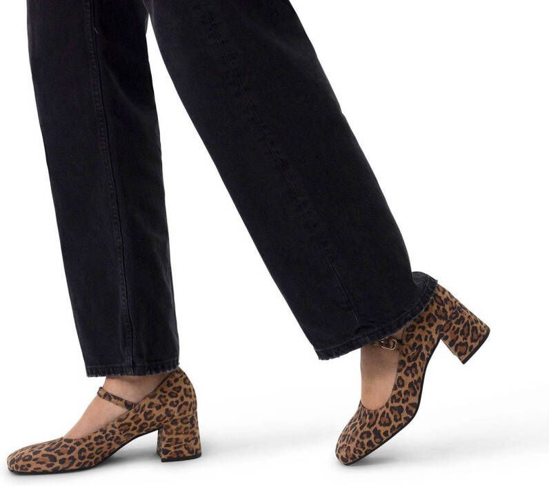 Manfield suède pumps met panterprint beige bruin