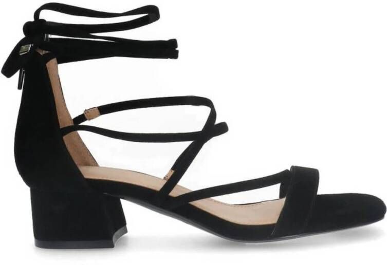 Manfield Dames PRE ORDER Zwarte suède sandalen met hak