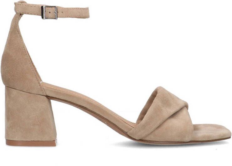 Manfield Dames Beige suède sandalen met hak