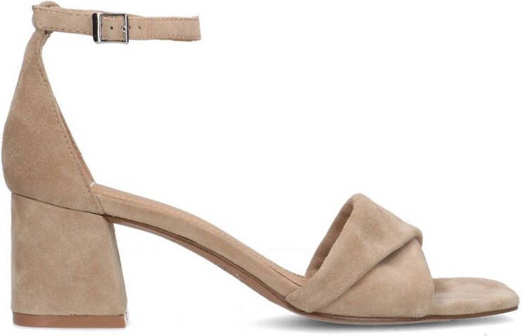 Manfield Dames Beige suède sandalen met hak