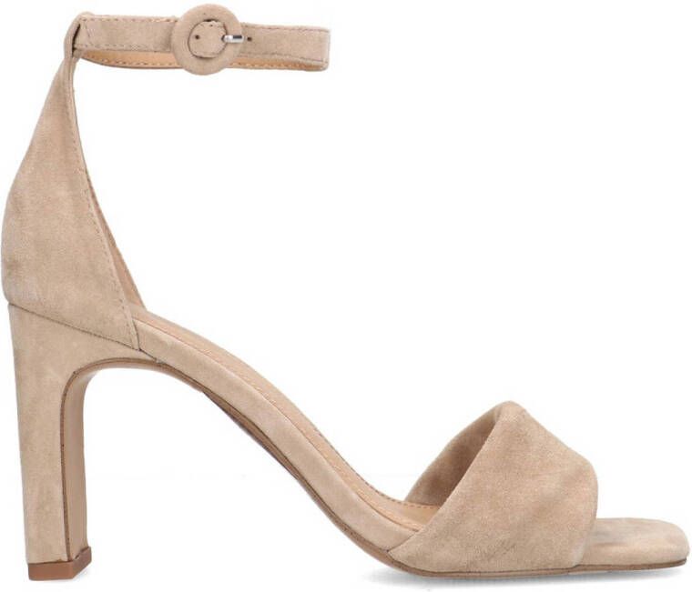 Manfield Dames Beige suède sandalen met hak