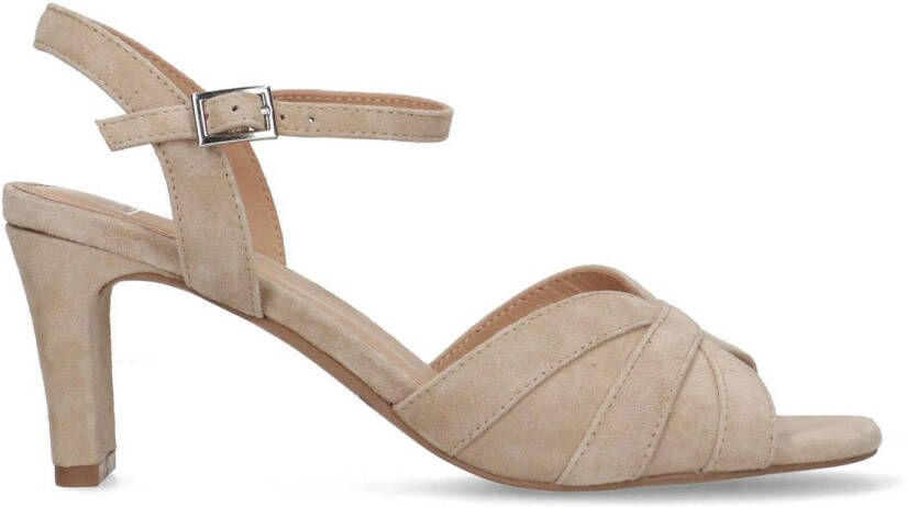 Manfield Dames Beige suède sandalen met hak