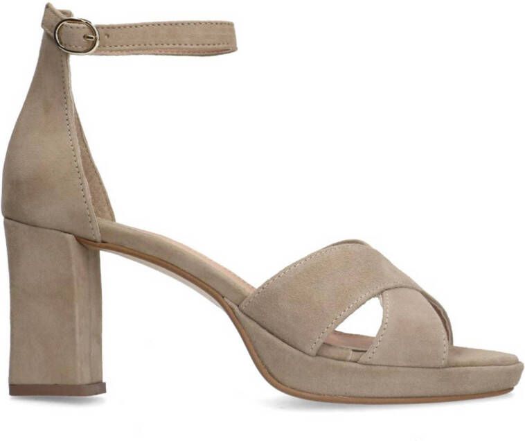 Manfield Dames Beige suède sandalen met hak