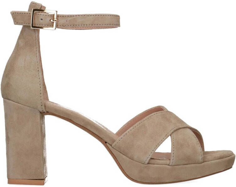 Manfield Dames Beige suède sandalen met hak - Foto 1