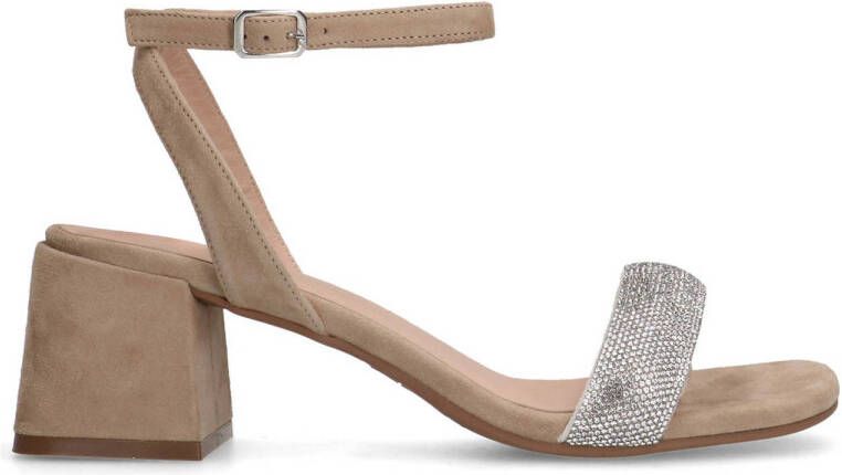 Manfield Dames Beige suède sandalen met hak met strass