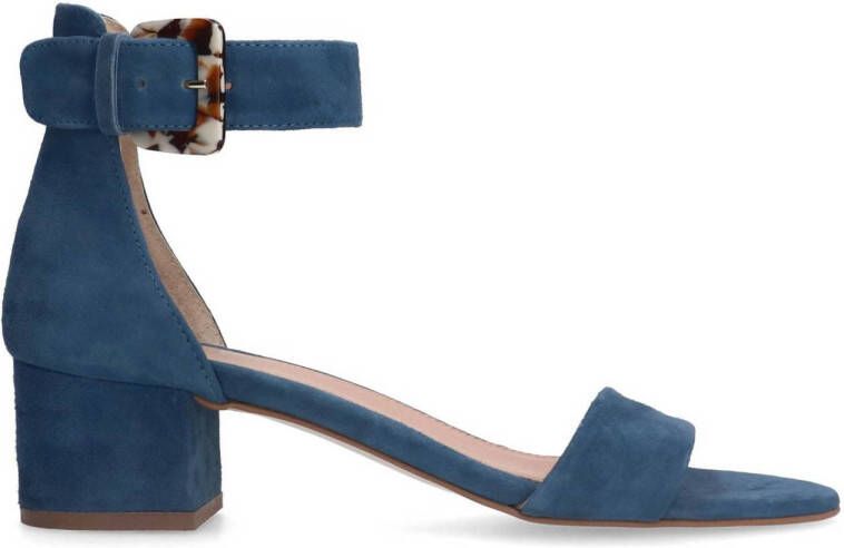 Manfield Dames Blauwe suède sandalen met hak