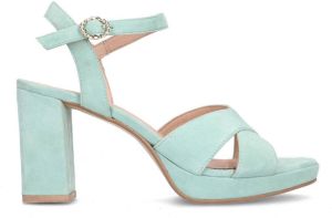 Manfield Dames Blauwe suède sandalen met hak
