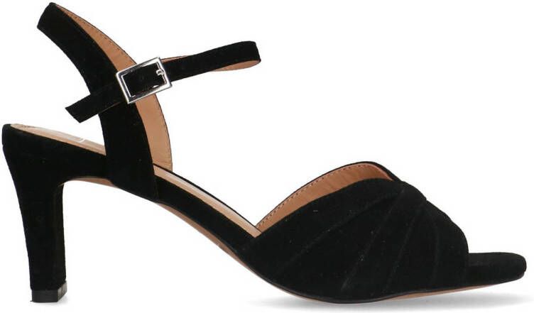 Manfield Dames Zwarte suède sandalen met hak