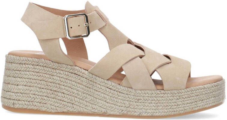 Manfield Dames Beige suède sandalen met sleehak