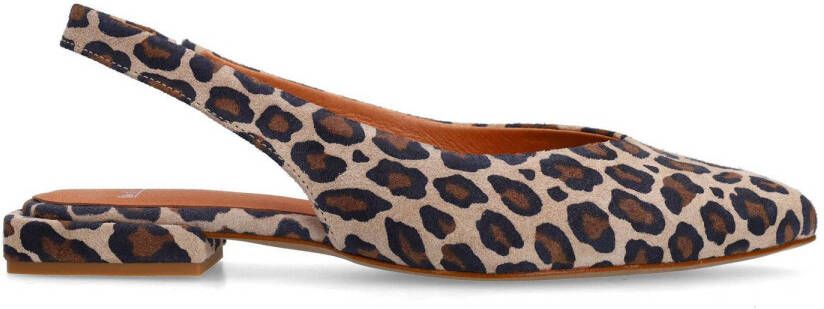 Manfield suède slingback loafers met panterprint beige zwart