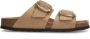 Manfield Dames Beige suède slippers met gesp - Thumbnail 1