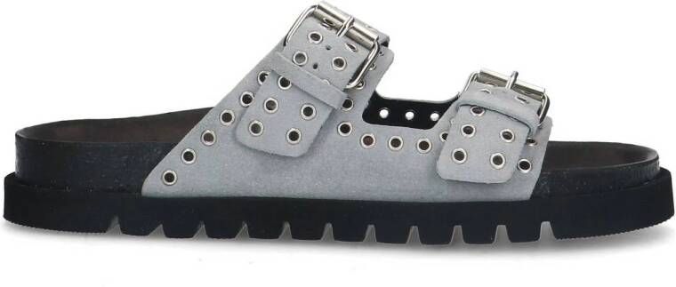 Manfield Dames Grijze suède slippers met studs