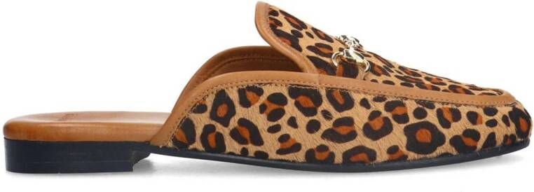 Manfield suède slippers met panterprint