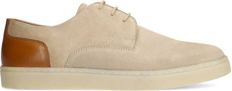 Manfield Heren Taupe suède sneakers met bruine details