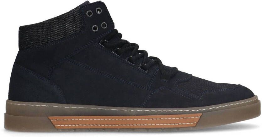 Manfield Heren Donkerblauwe suède hoge sneakers