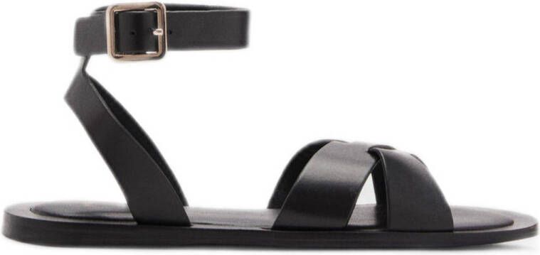 Mango leren sandalen zwart