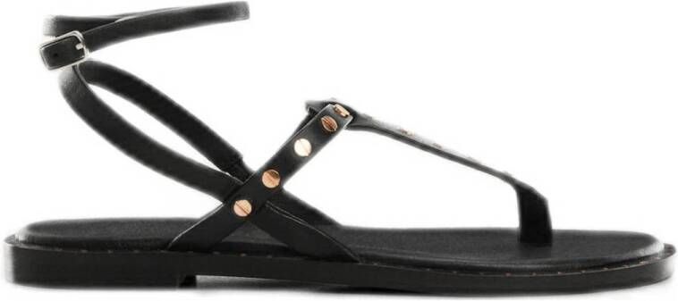 Mango Kids leren sandalen met studs zwart Jongens Leer Effen 35