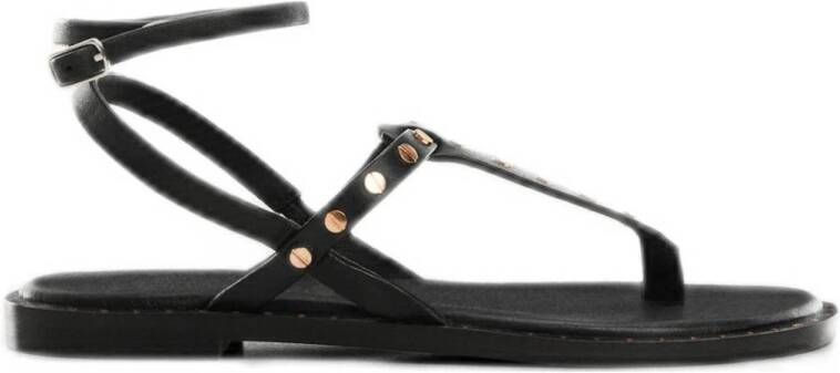 Mango Kids leren sandalen met studs zwart Jongens Leer Effen 40