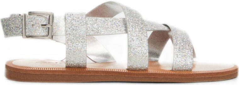 Mango Kids sandalen met glitters zilver Meisjes Imitatieleer Effen 29