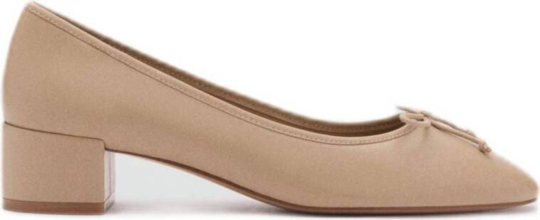 Mango leren pumps met lage hak camel