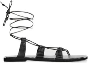 Mango leren sandalen zwart