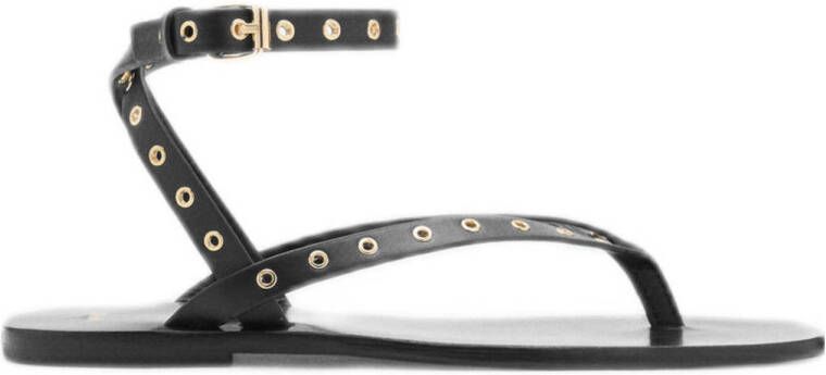 Mango leren sandalen zwart