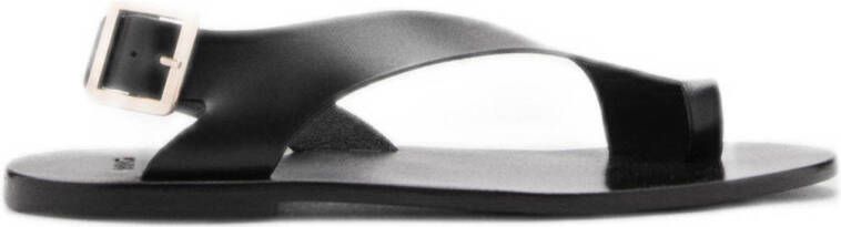 Mango leren sandalen zwart