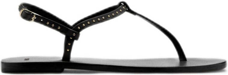 Mango leren sandalen zwart