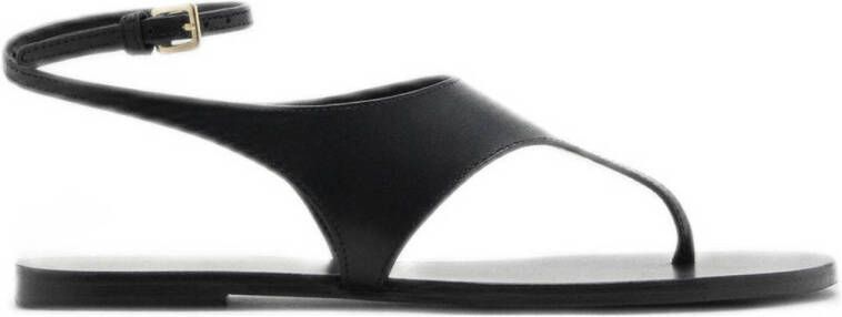 Mango leren sandalen zwart