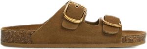 Mango leren slippers bruin