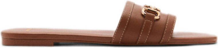 Mango leren slippers cognac