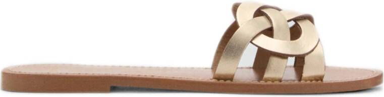 Mango leren slippers goud