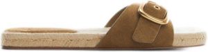 Mango leren slippers met gesp bruin
