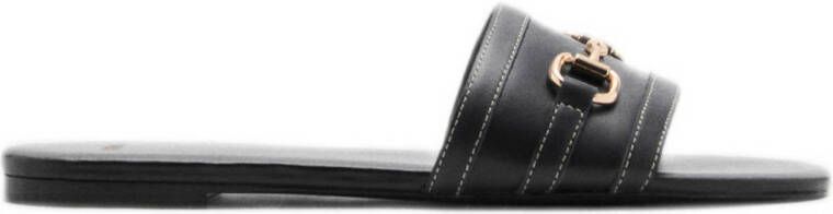 Mango leren slippers zwart