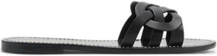 Mango leren slippers zwart