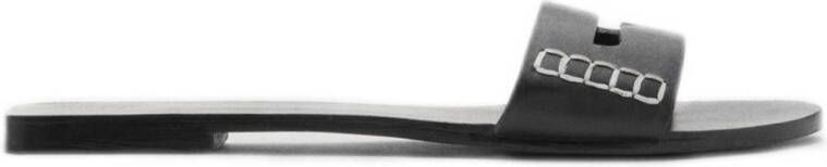 Mango leren slippers zwart