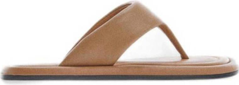 Mango Beige Leren Teenslippers Platte Stijl
