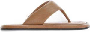 Mango leren teenslippers beige