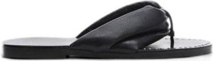 Mango leren teenslippers met studs zwart