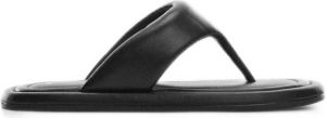 Mango leren teenslippers zwart