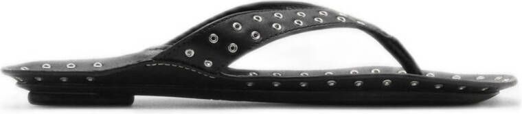 Mango leren teenslippers zwart