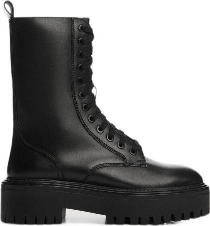 Mango leren veterboots zwart