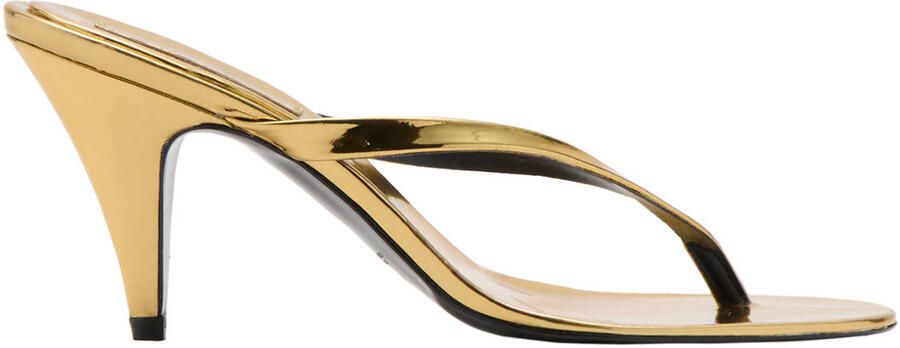 Mango imitatieleren muiltjes met hak goud metallic