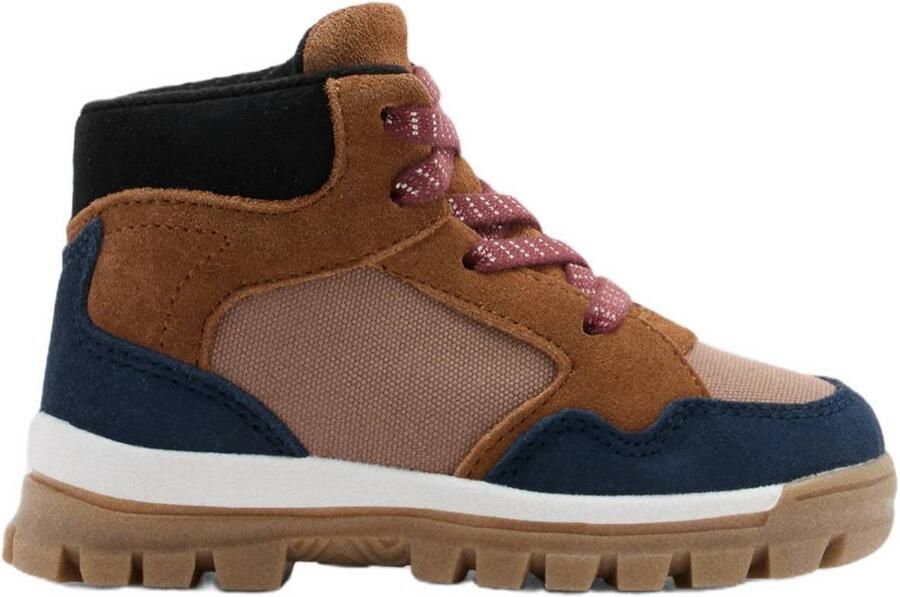 Mango Kids leren enkelboots met profielzool bruin donkerblauw Jongens Leer