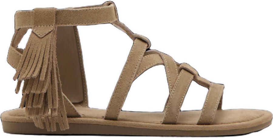 Mango Kids leren sandalen met franjes lichtbruin