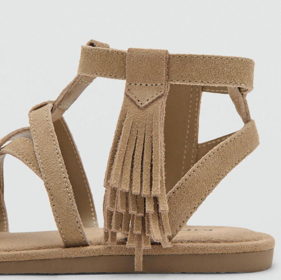 Mango Kids leren sandalen met franjes lichtbruin - Foto 3
