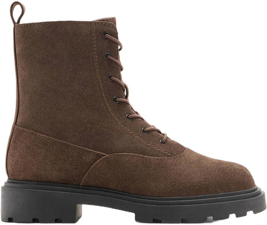 Mango Kids suède enkelboots met profielzool donkerbruin