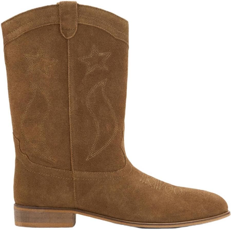 Mango Kids western leren laarzen met borduursels cognac