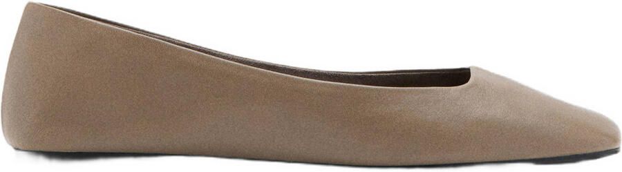 Mango leren ballerina's lichtbruin